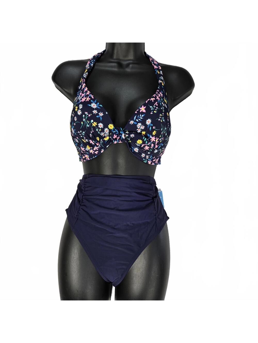 Draper James Navy Floral Bikini Set NWOT M High Waist Garden Ditsy Push-Up Bra